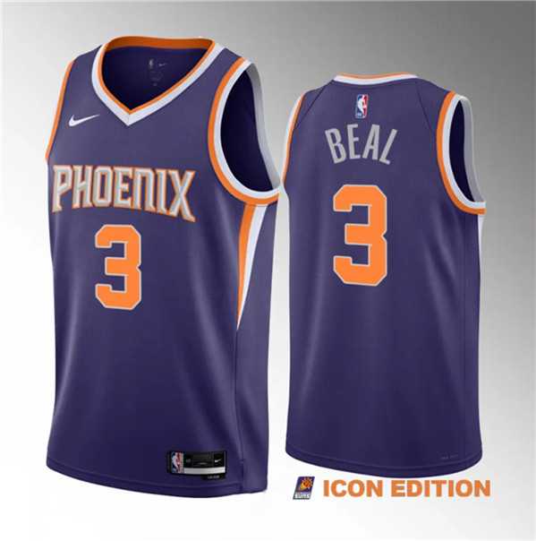 Men%27s Phoenix Suns #3 Bradley Beal Purple Icon Edition Stitched Basketball Jersey->phoenix suns->NBA Jersey